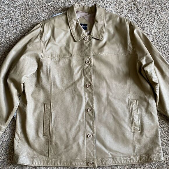 Terry Lewis Leather Coat Tan Button Front Lined Mens Size 3X - Picture 7 of 9